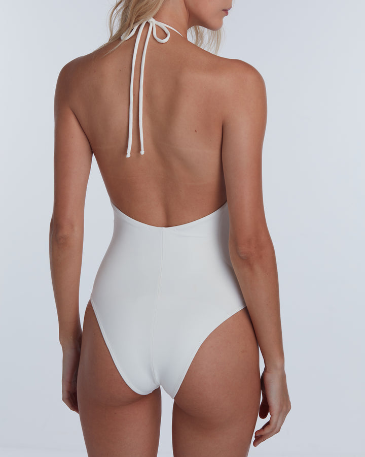 Embroidered Sequin Swimsuit Off White