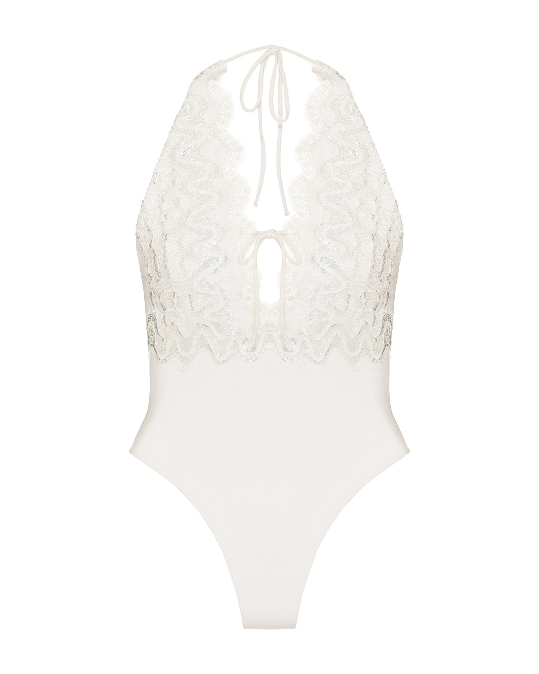 Embroidered Sequin Swimsuit Off White