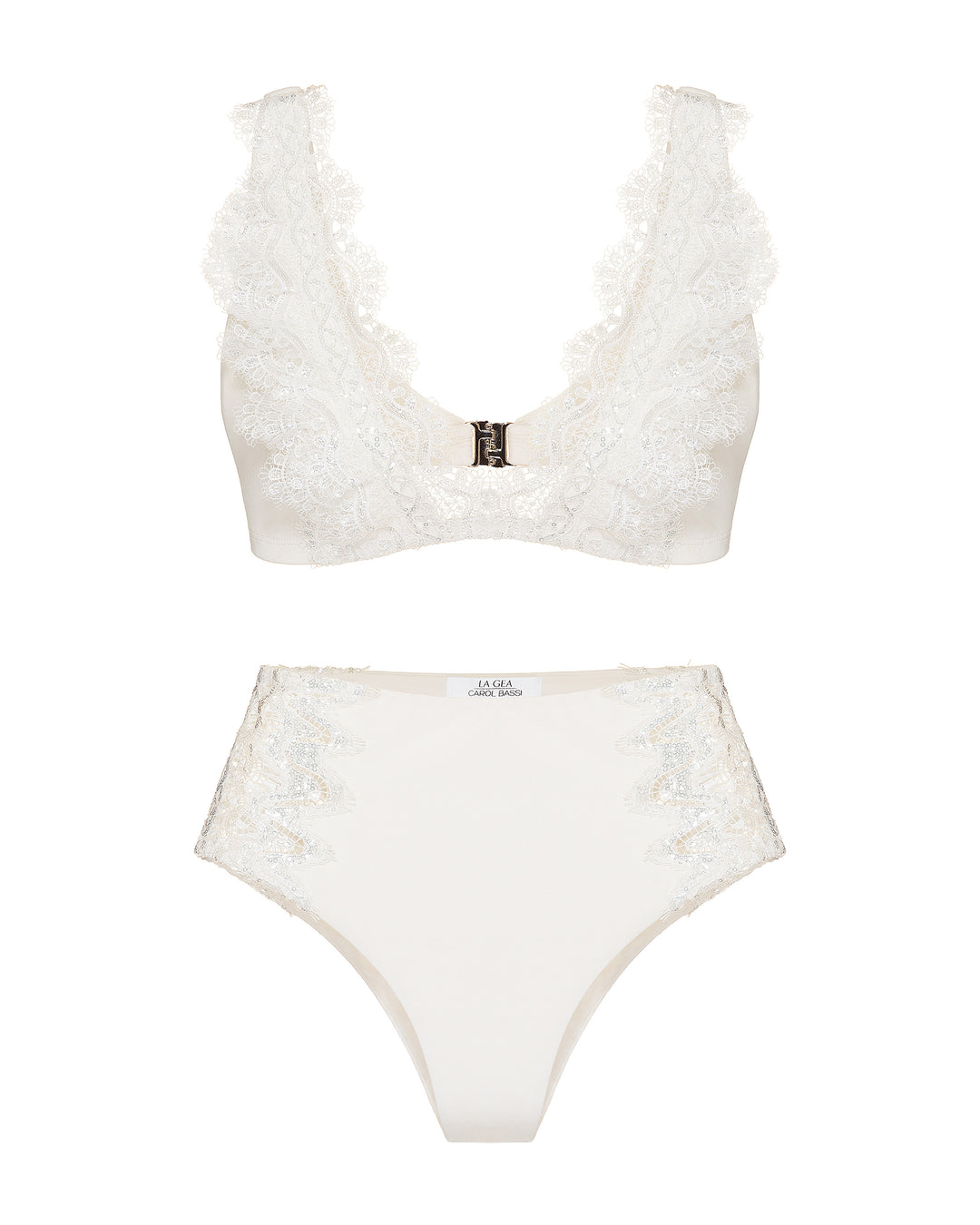 Embroidered Sequin Top + Embroidered Sequin Hot Pants - Off White