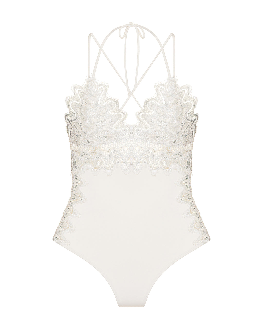 Embroidered Sequin Triangle Swimsuit - Off White