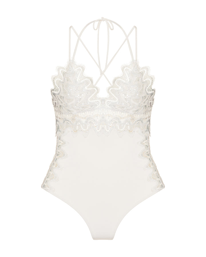 Embroidered Sequin Triangle Swimsuit - Off White