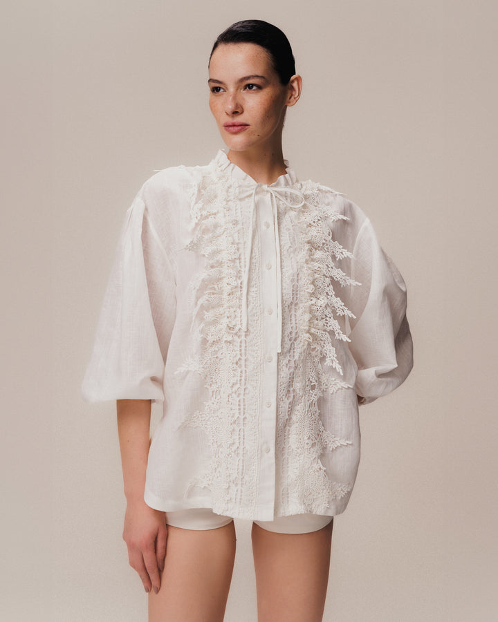 Long Sleeve Linen Shirt Off White