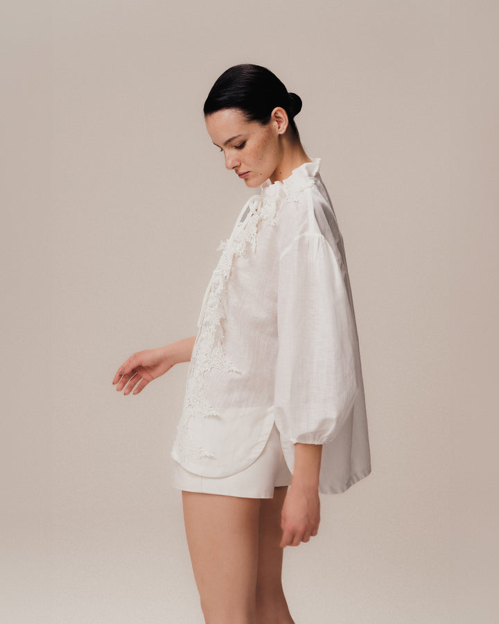 Long Sleeve Linen Shirt Off White