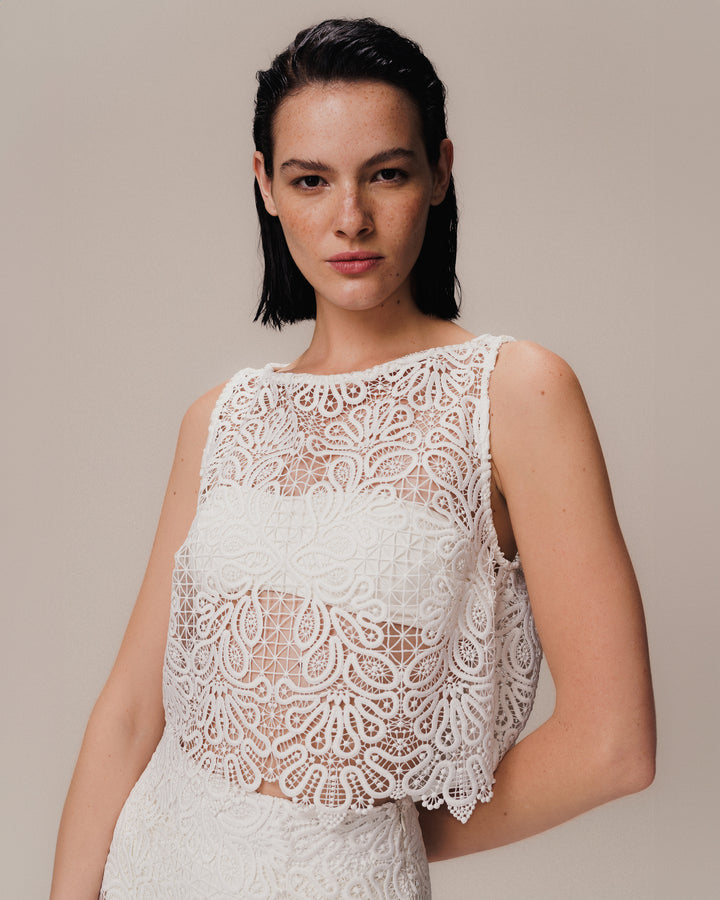 Top blusa in pizzo bianco