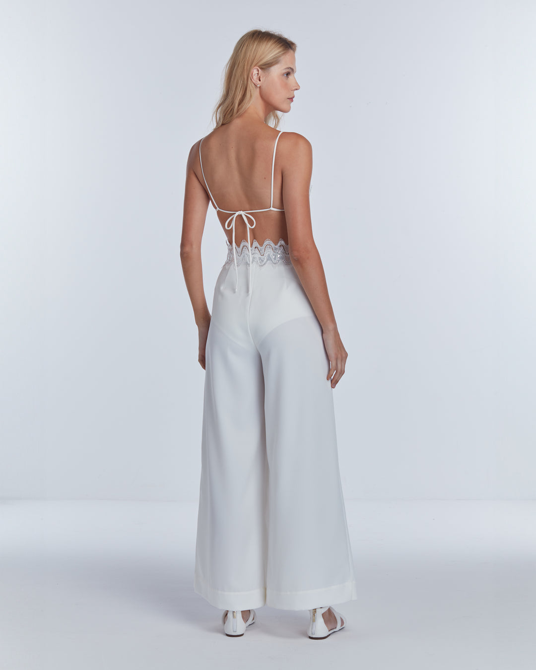 Sequin Tailored Pants Off White