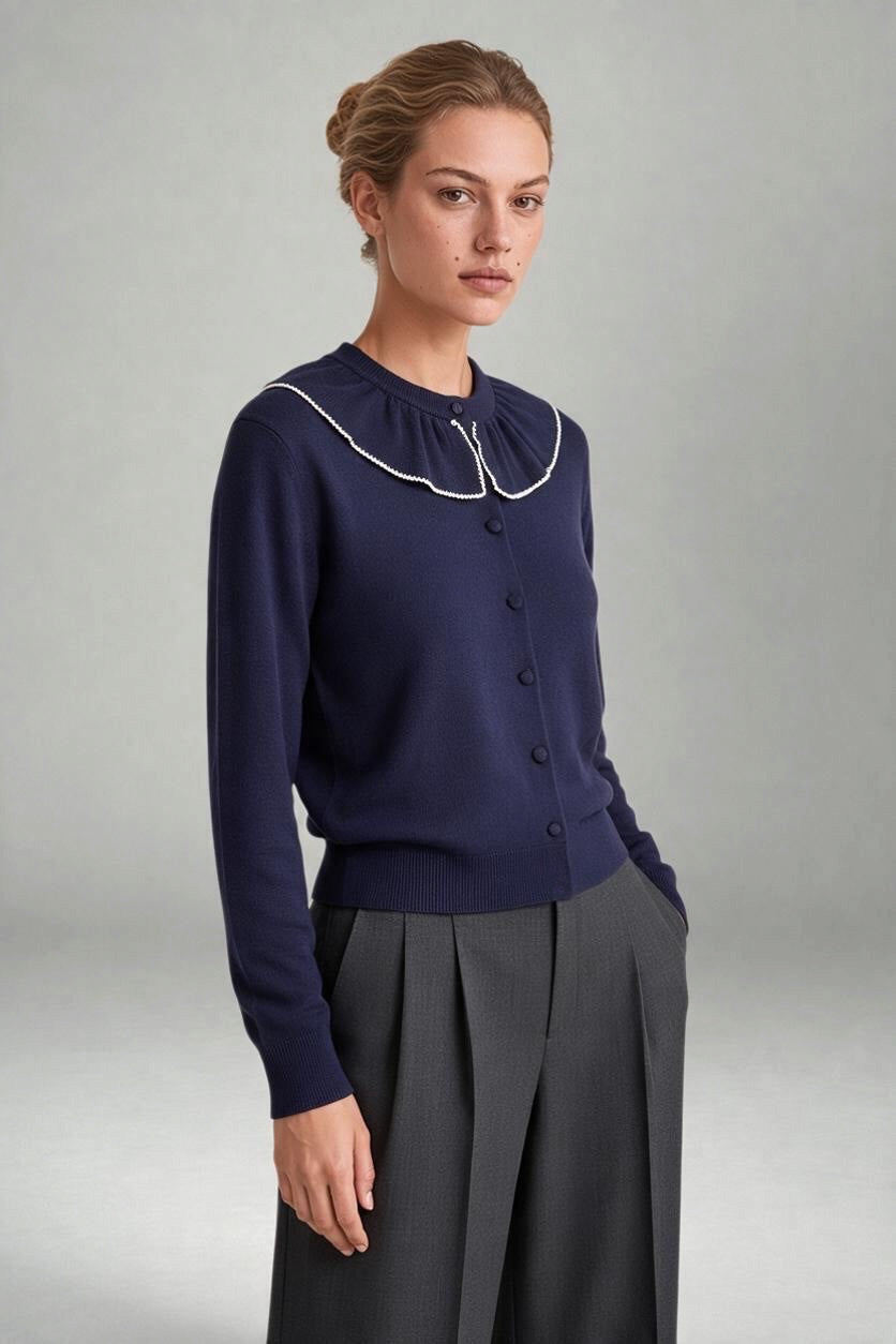 Josie Ruffle Collar Cardigan Navy