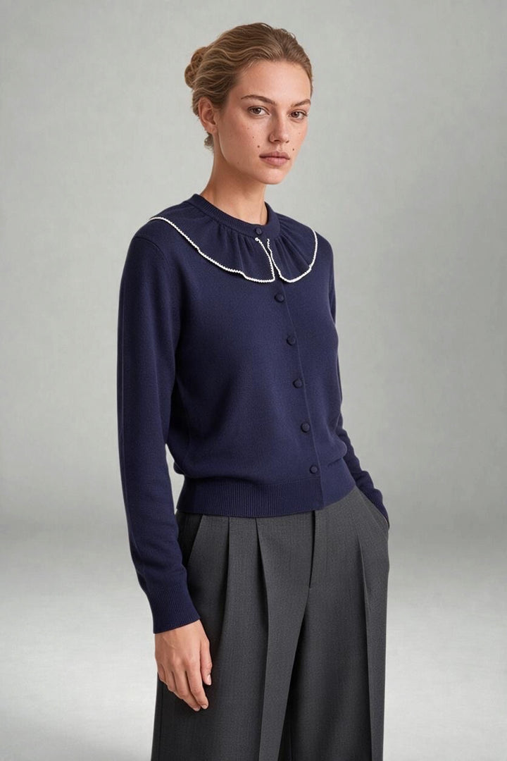 Josie Ruffle Collar Cardigan Navy