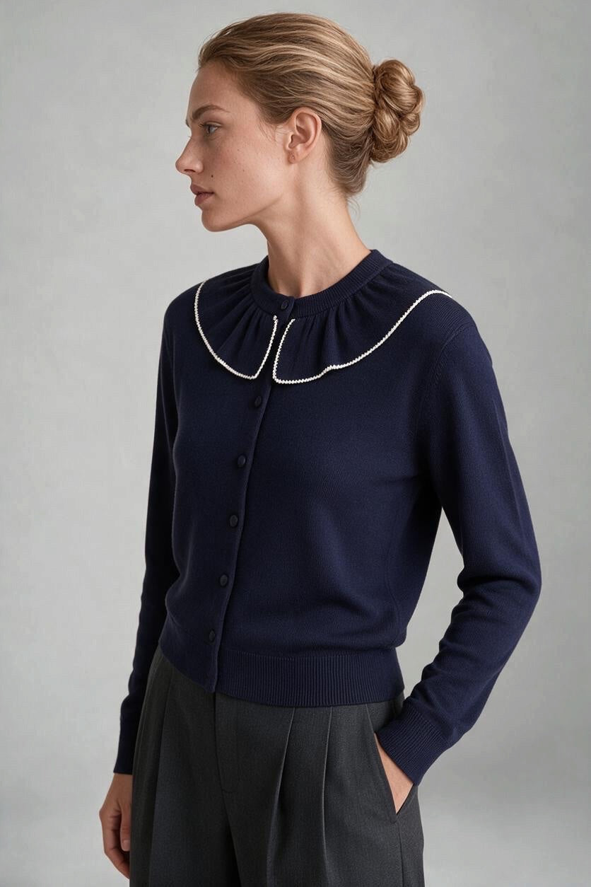 Josie Ruffle Collar Cardigan Navy