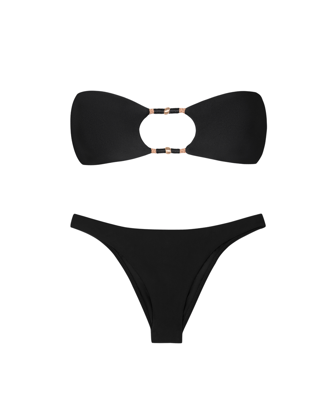 Bikini Layla nero con Top Bandeau e Slip Brasiliano